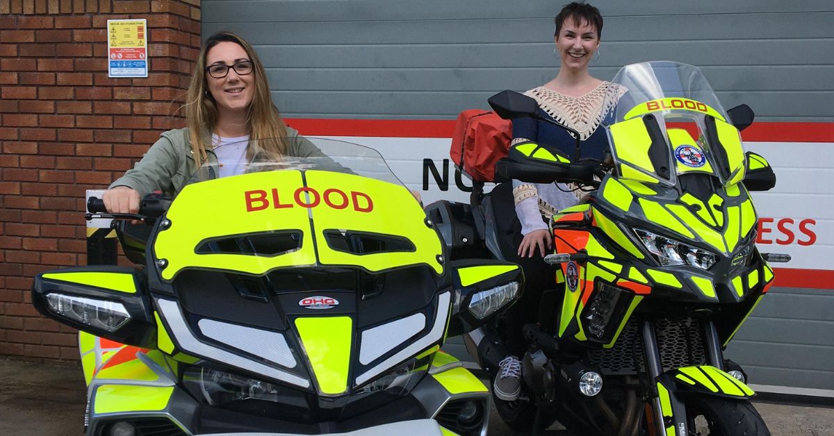 Photos show: (Left to right) Rachel Hill and Jessica Frances on the Devon Freewheelers blood bikes. Credit: Devon Freewheelers.