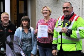 Fundraising regulars at the Quarryman's Rest, in Bampton, near Tiverton, were presented with a certificate of thanks from the Devon Freewheelers, presented by volunteer Mick Scaife. Photo: Jon Walker-Morecroft
