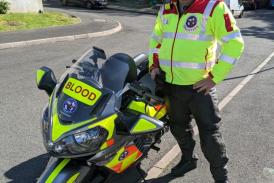 Anthony Ewens has been a Devon Blood Bikes volunteer for two years. Photo: Amy and Anthony Ewens.