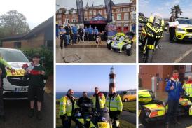 Photo shows: L to R, clockwise: Callum Teal (photo Alan Quick/Crediton Courier), Exmouth Transplant Awareness Day, Plymstock and District U3A, Exmouth Community College students, Plymouth Bike Night. Photos: Devon Freewheelers 