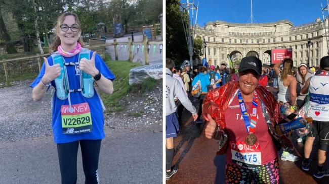 Kelly Lawson, left, ran the virtual London Marathon and Tanya Robinson, right, ran the race in London. Photos: with permission Kelly Lawson/Tanya Robinson.