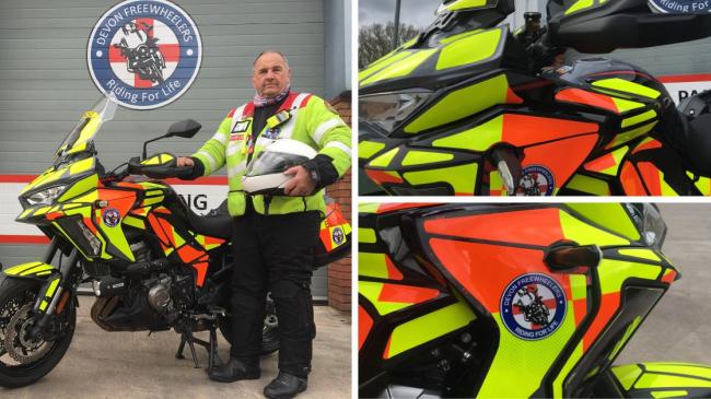 The Devon Freewheelers charity took stock of the Kawasaki Versys 1000 S from Bournemouth Kawasaki, as part of an upgrade of the Blood Bike fleet.