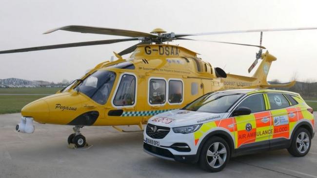 The Devon Freewheelers blood car with the Dorset and Somerset Air Ambulance